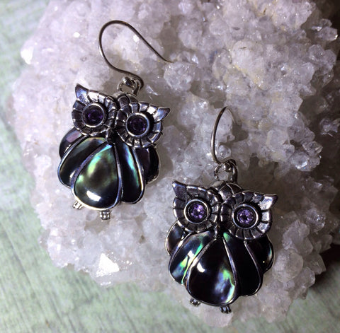 Sterling  Silver Owl Earrings In Sterling And Mother Of Pearl