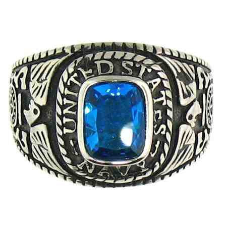 NAVY RING WITH BLUE STONE IN Stainless Steel