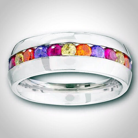 MULTICOLOR CUBIC ZIRCONIA  Channel Set Bnd in Stainless Steel