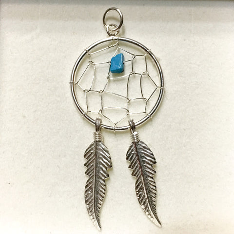 Dream Catcher Pendant in Sterling Silver Turquoise Stone