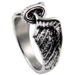 WHEEL AND WING RING WOMENS ANGEL WING STAINLESS STEEL