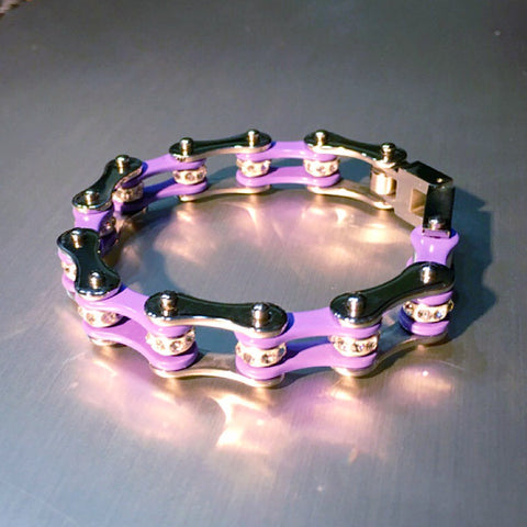 Biker Chain Bracelet in Purple it Sparkles in Stainless Steel