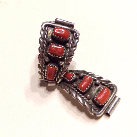 Coral & Sterling Silver Vintage Watch Band