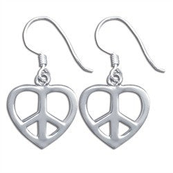 Heart Peace Sign Earrings in Sterling Silver