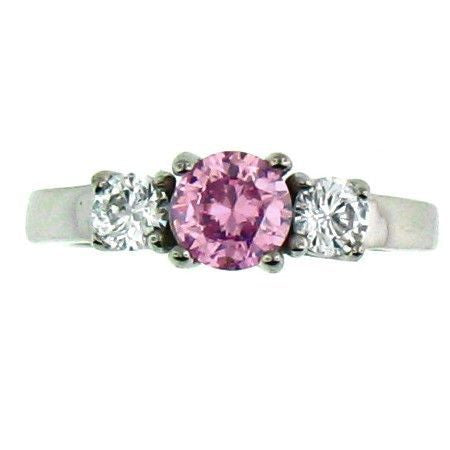 Hot Pink Ice and Round Clear CZ Stones Stainless Steel Ring