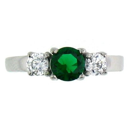 Celtic Emerald Green and Clear CZ Stones Stainless Steel Ring