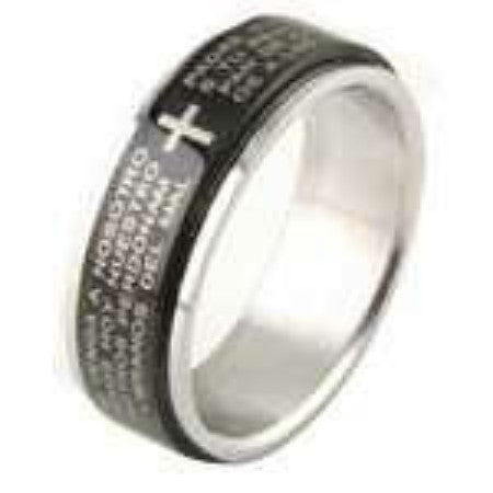 OUR FATHER PRAYER SPINNER BAND RING IN Stainless Steel and Black