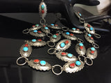 Vintage Sterling Turquoise and Red Coral Belt Estate Item Perfect Condition Small