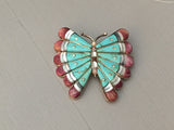 Vintage Inlaid Butterfly Pin Turquoise, Spiny Oyster, Mother of Pearl