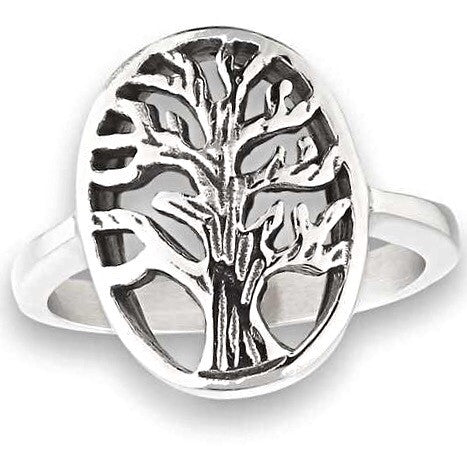 TREE OF LIFE SET IN AN OVAL IN Stainless Steel