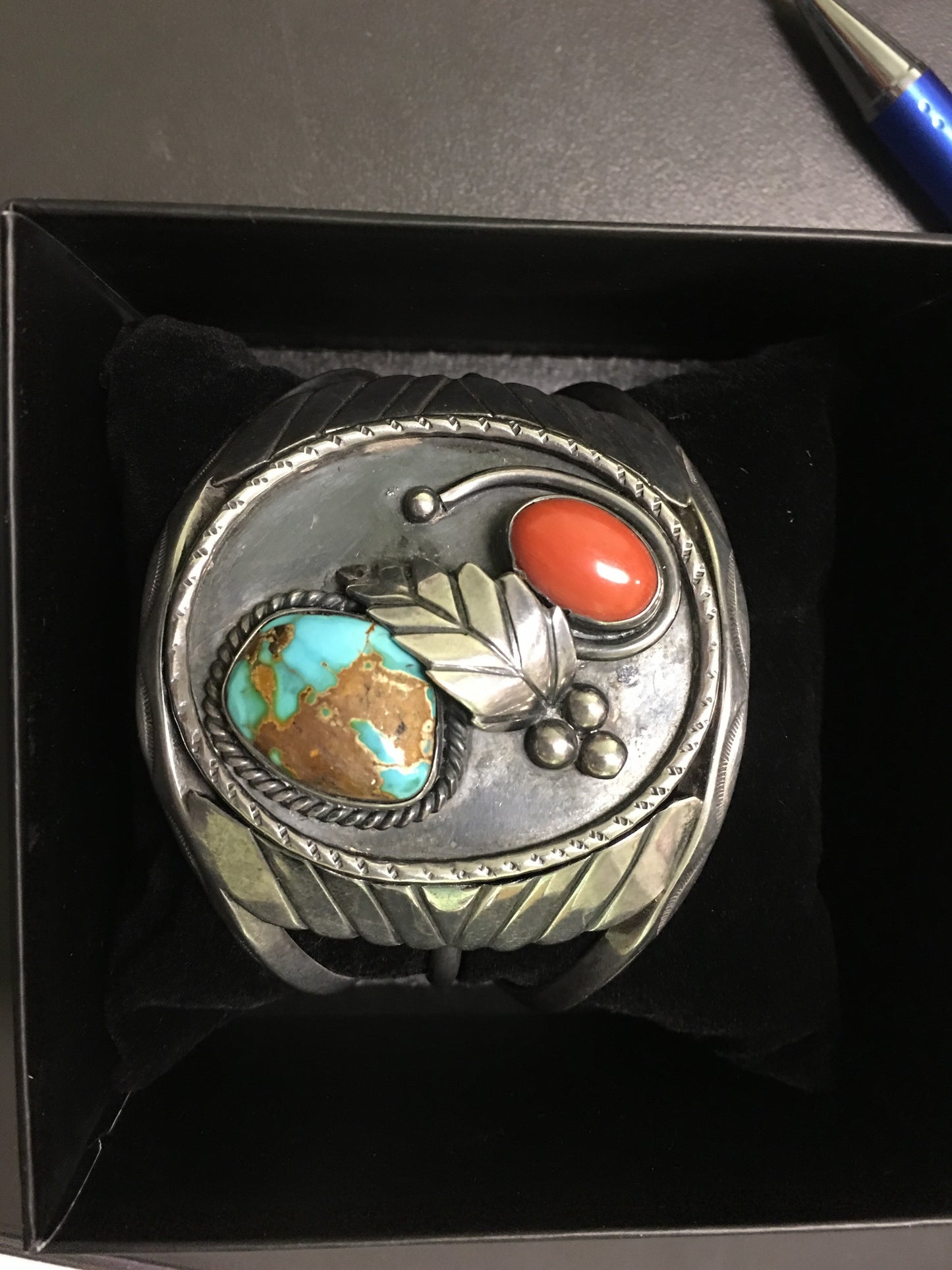 Coral and Turquoise Vintage Cuff Bracelet