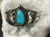 Turquoise Cuff Bracelet with Sterling Feathers