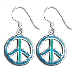 Peace Sign Earrings with Blue Opal Inlay