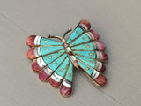 Vintage Inlaid Butterfly Pin Turquoise, Spiny Oyster, Mother of Pearl