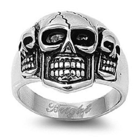 Triple Skull Head Ring in Stainless Steel