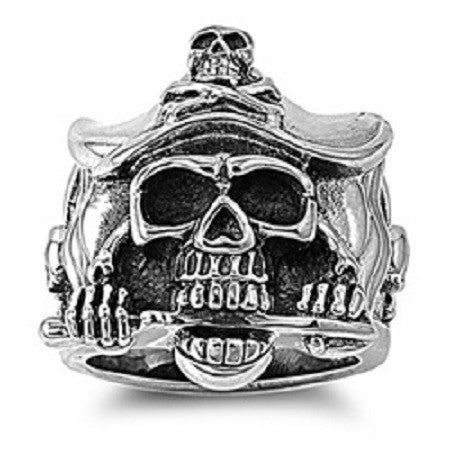 PIRATE SKULL WITH SWORD RING IN Stainless Steel
