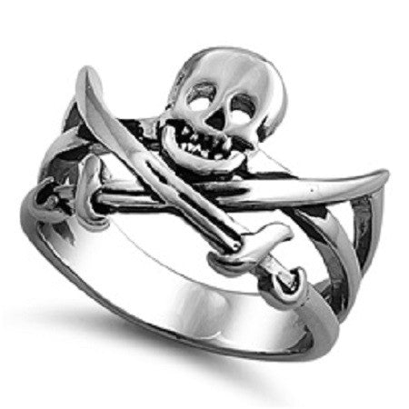 FLAT JOLLY ROGER WITH SWORDS CROSSED IN STAINLESS STEEL