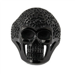 textured Black Skull Ring in Stainless Steel