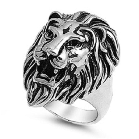 Roaring Lion Stainless Steel Ring with Full Mane,teeth