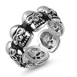 Multi Skull Band with Teeth in Stainless Steel Band