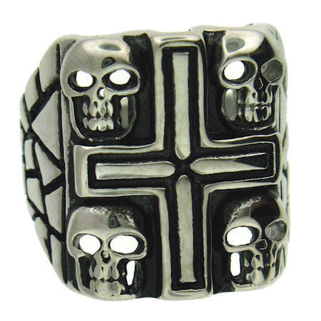 Cross and Skulls Ring in Stainless Steel