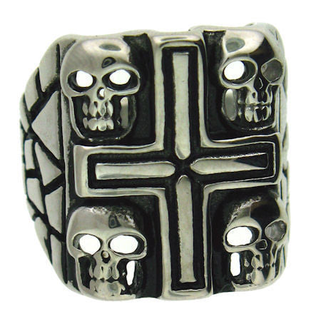 Cross and Skulls Ring in Stainless Steel