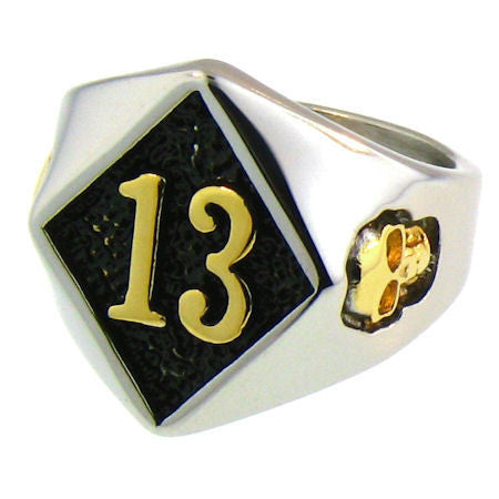 THIRTEEN (13) RING IN STAINLESS STEEL WITH GOLD ACCENTS