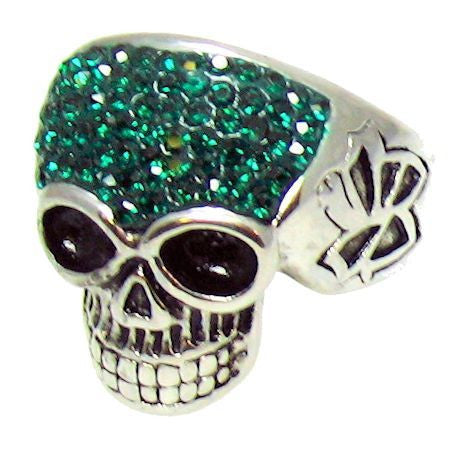 SPARKLY DEEP GREEN SKULL Ring in Stainless Steel