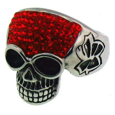 SPARKLY BRIGHT RED SKULL RING in Stainless Steel