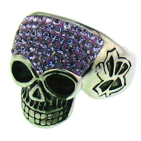 Sparkly Purple Skull Ring in Stainless Steel