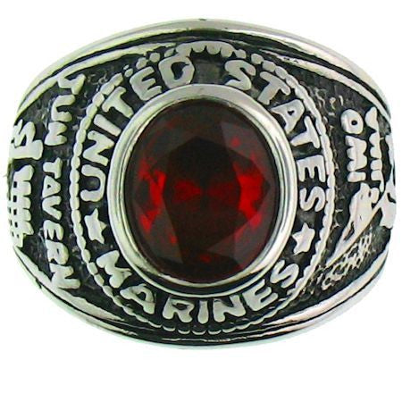 MARINE RING IN STAINLESS STEEL BRIGHT RED OVAL STONE