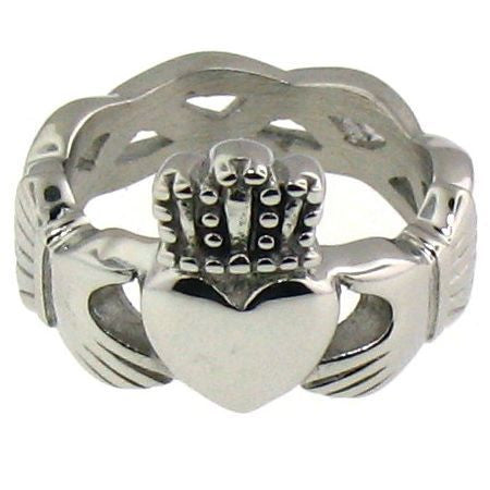 Claddagh Ring in Stainless Steel with a Celtic Knot Band