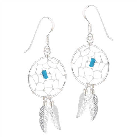 Dream Catcher Earrings in Sterling Silver and Turquoise