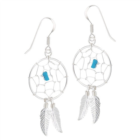 Dream Catcher Earrings in Sterling Silver and Turquoise