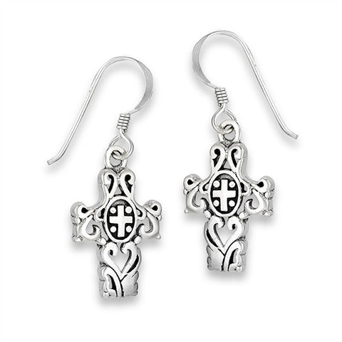 CROSSES SURROUNDED BY A CROSS EARRINGS IN SWIRLS STERLING SILVER .925