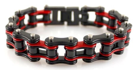 Red and Black Motorcycle Chain Bracelet in Stainless Steel 316L