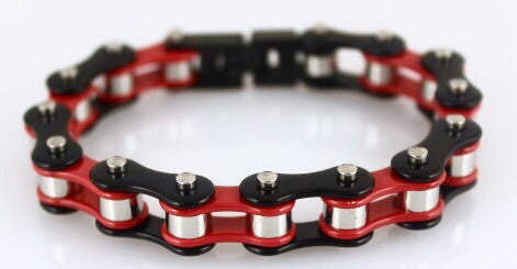 Stainless Steel Narrow Red and Black Motorcycle Chain Bracelet
