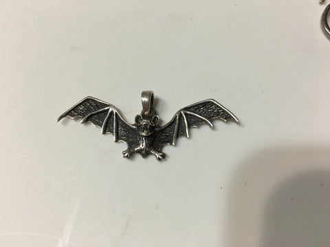 Wide Wing Bat Pendant in Sterling Silver