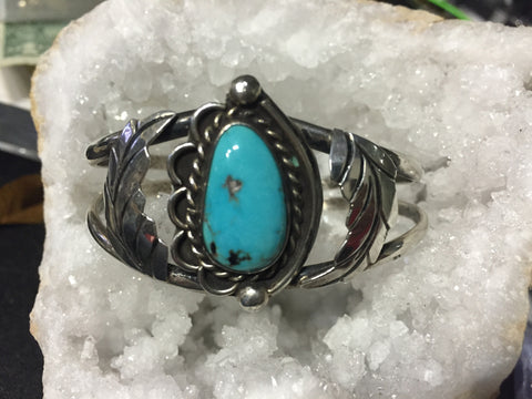 Turquoise Cuff Bracelet with Sterling Feathers