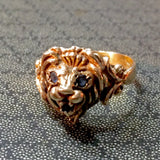 Stunning 14KT Yellow Gold Lion Ring Size 6 Sapphire Eyes & Mouth Vintage Estate Pinkie Ring