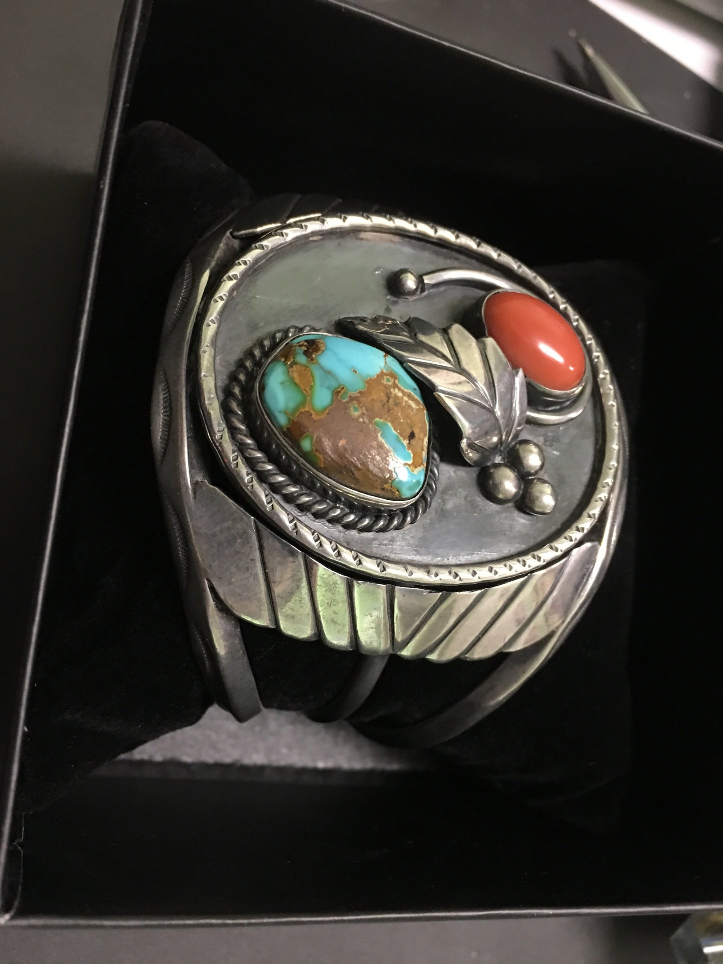 Coral and Turquoise Vintage Cuff Bracelet