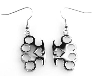 Spade Brass Knuckle Stainless Steel Dangle Earrings 316L