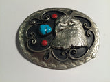 VINTAGE BELT BUCKLE with Coral  and Turquoise