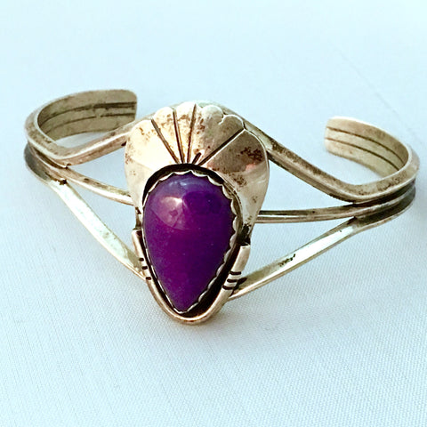 Sugilite and Sterling Vintage Teardrop Cuff Bracelet