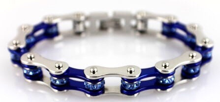 Biker Chain Bracelet in Blue Sparkles in Stainless Steel