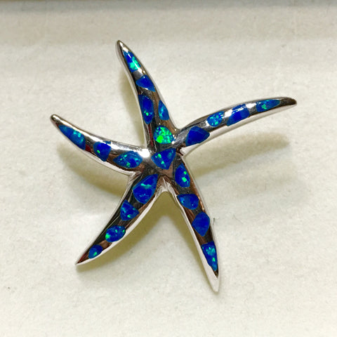 Opal Starfish in Sterling Silver Pendant in Blue