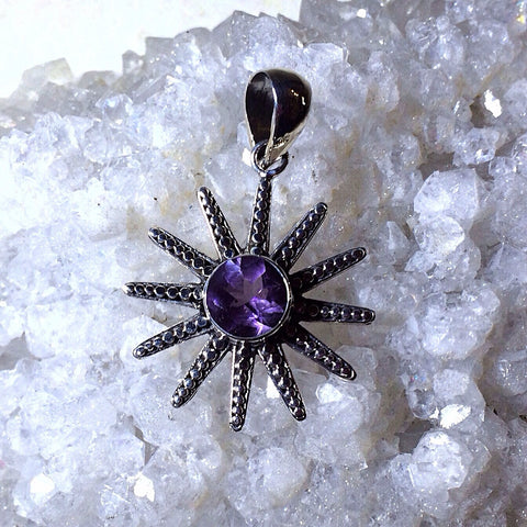 Sterling Silver Sun With Amethyst Stone