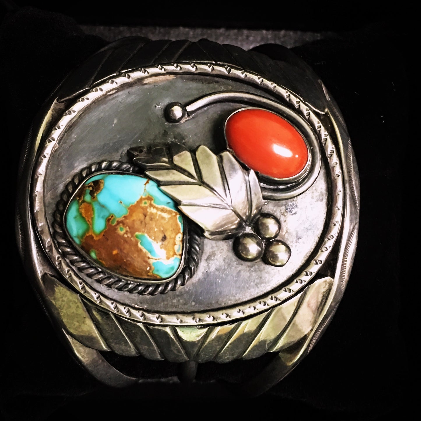 Coral and Turquoise Vintage Cuff Bracelet