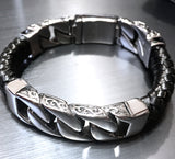Leather and Stainless Steel Curb Chain Bracelet
