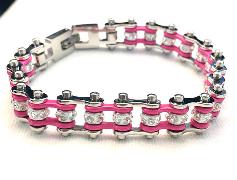 NEW MINI MINI Pink & Stainless Steel Chain Bracelet